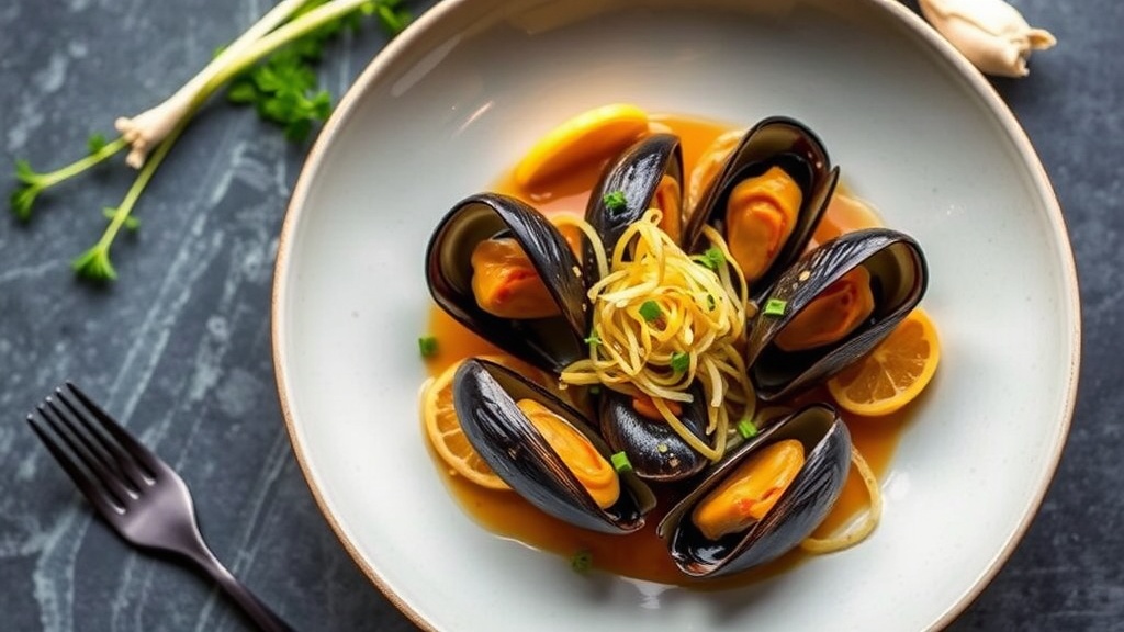 Lemongrass Mussels with Enoki Mushrooms and Ginger