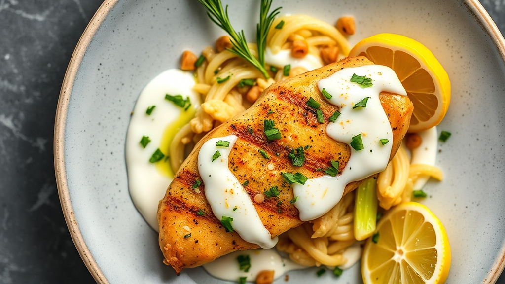 Lemon-Saffron Chicken with Leeks and Yogurt Sauce