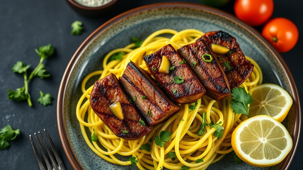 Low Carb Garlic Butter Steak Bites with Lemon Zucchini Noodles