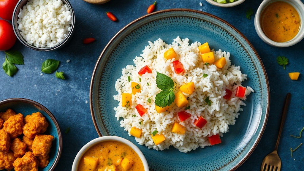 Machhi Bhat with Coconut Rice and Mango Salsa