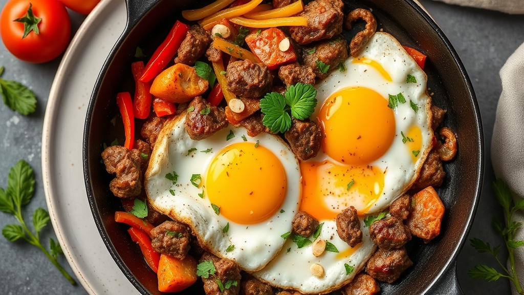 Mediterranean Beef and Egg Skillet