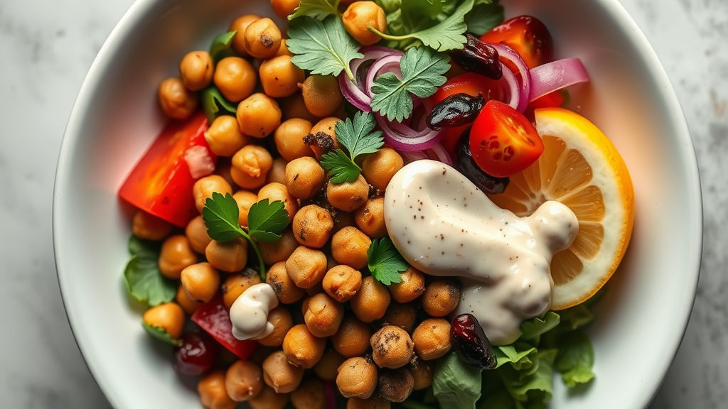 Mediterranean Buddha Bowl with Roasted Chickpeas and Tahini Dressing