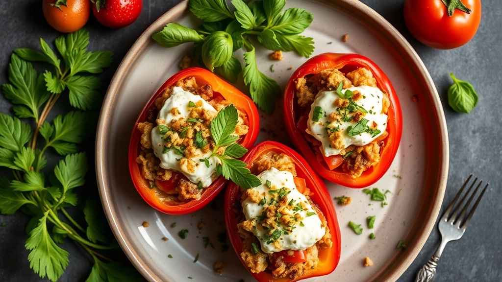 Mediterranean Chicken and Feta Stuffed Peppers