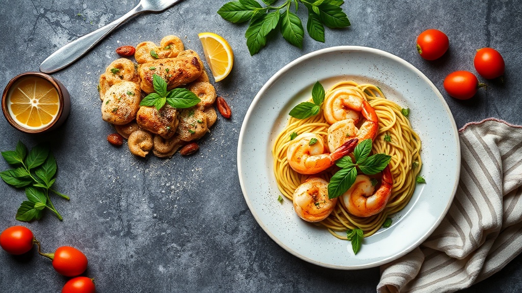 Mediterranean Chicken and Prawn Pasta