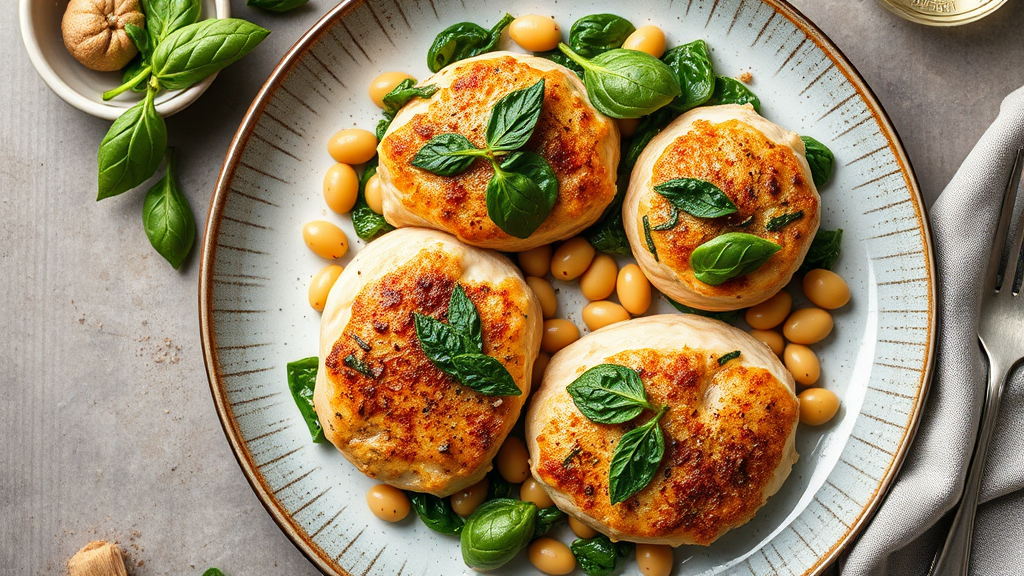 Mediterranean Chicken Cutlets with Spinach and Cannellini Beans