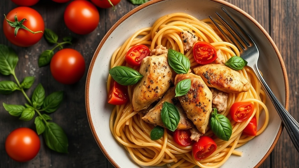 Mediterranean Chicken Pasta with Tomato and Basil