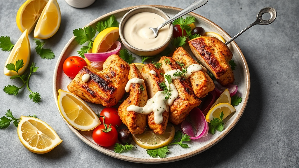 Mediterranean Chicken Souvlaki with Lemon-Tahini Sauce