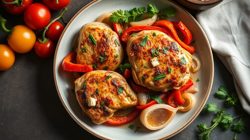 Mediterranean Chicken Thighs with Peppers and Onions