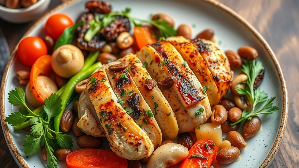 Mediterranean Chicken with Roasted Nuts and Vegetables