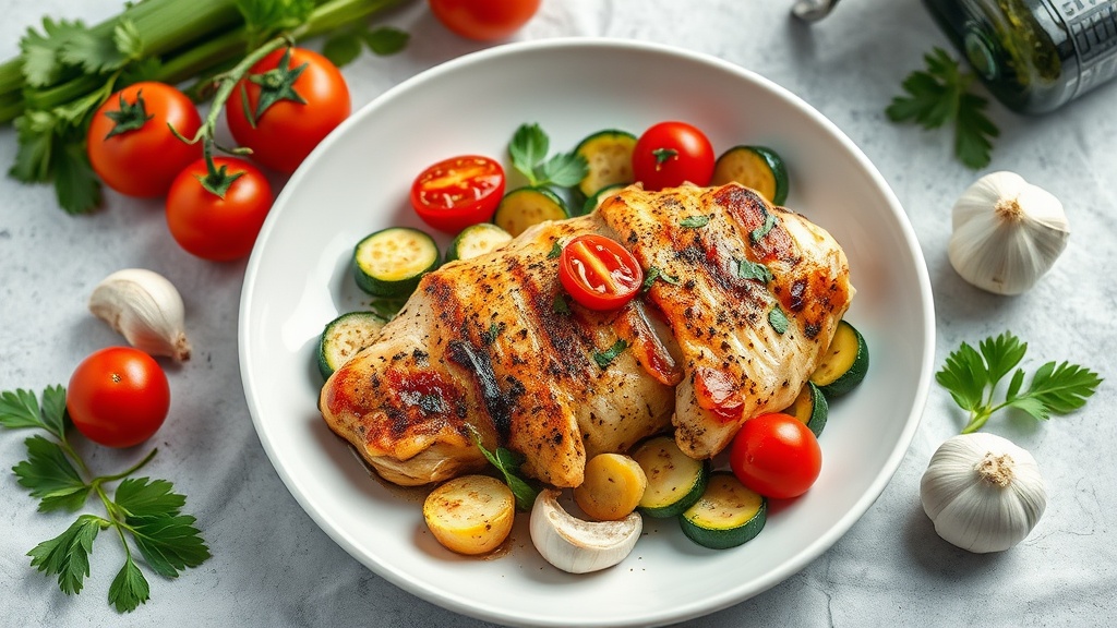 Mediterranean Chicken with Zucchini, Cherry Tomatoes, and Garlic
