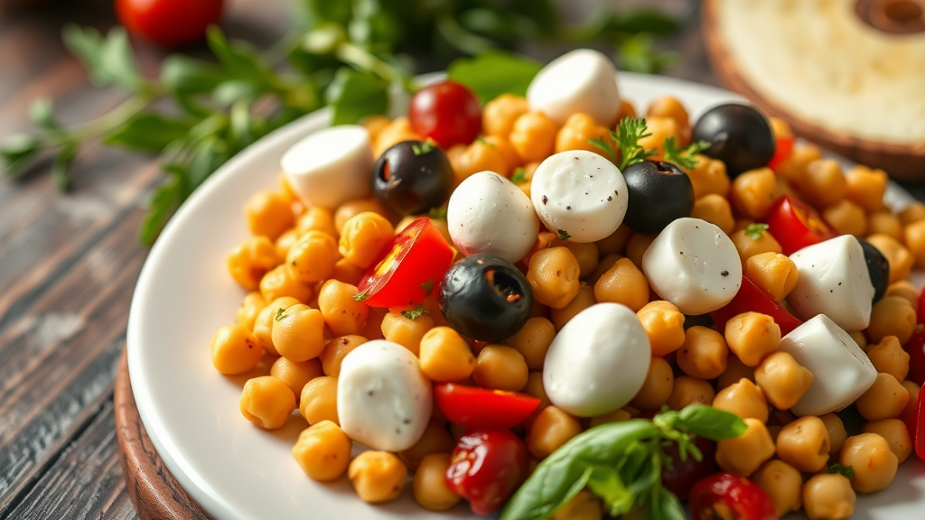 Mediterranean Chickpea Salad with Mozzarella and Olives