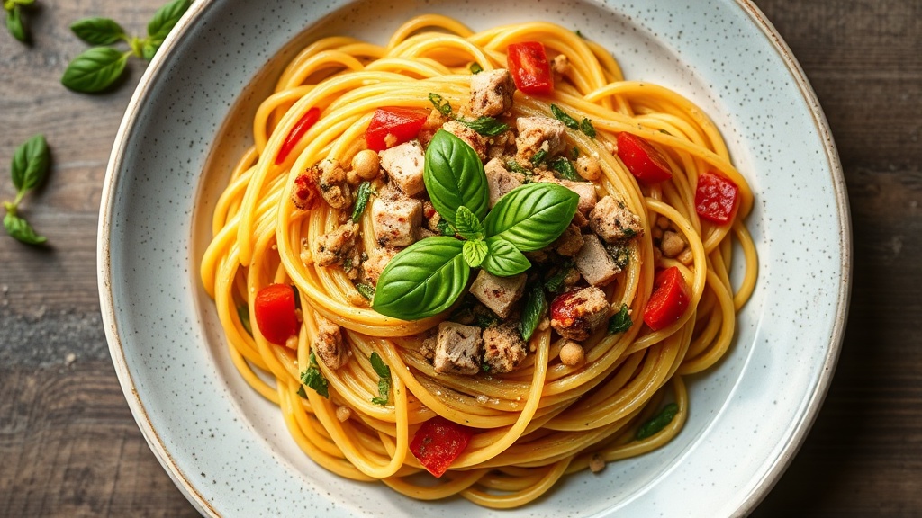 Mediterranean Chickpea Tuna Spaghetti