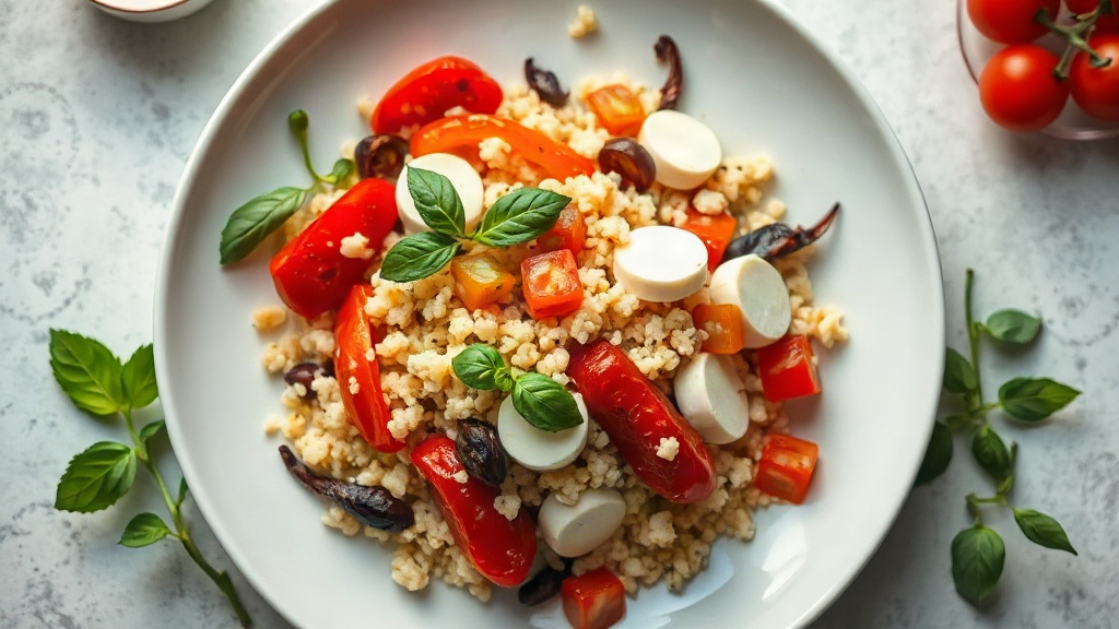 Mediterranean Couscous Salad with Roasted Red Peppers and Mozzarella