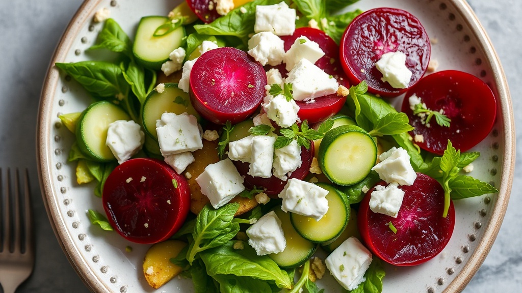 Mediterranean Cucumber Beetroot Salad with Feta and Honey Lemon Dressing