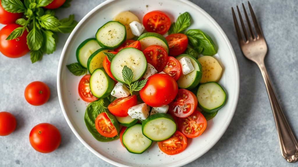 Mediterranean Cucumber Tomato Salad with Honey-Dill Dressing