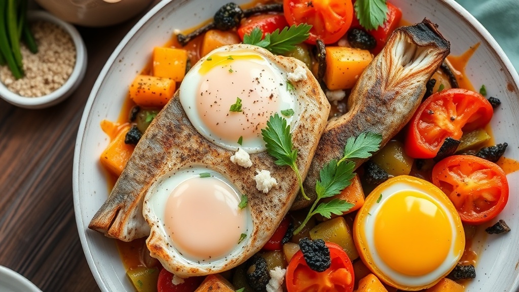 Mediterranean Fish & Vegetable Bake with Eggs