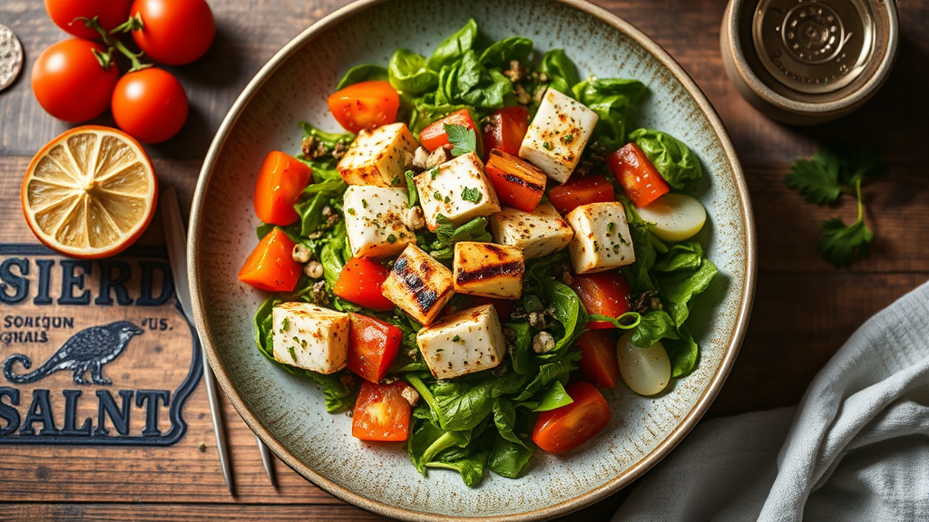 Mediterranean Greek Salad with Grilled Halloumi