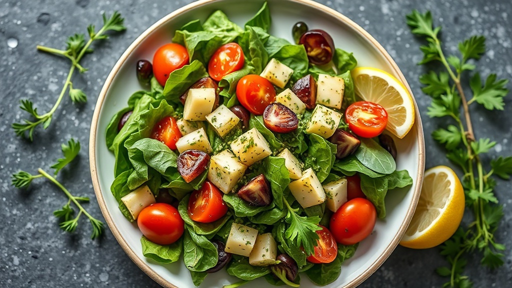 Mediterranean Green Salad with Lemon-Herb Dressing