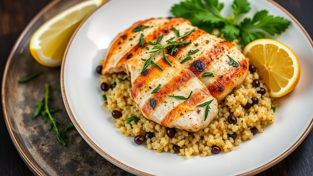 Mediterranean Herb Chicken with Lemon-Olive Quinoa