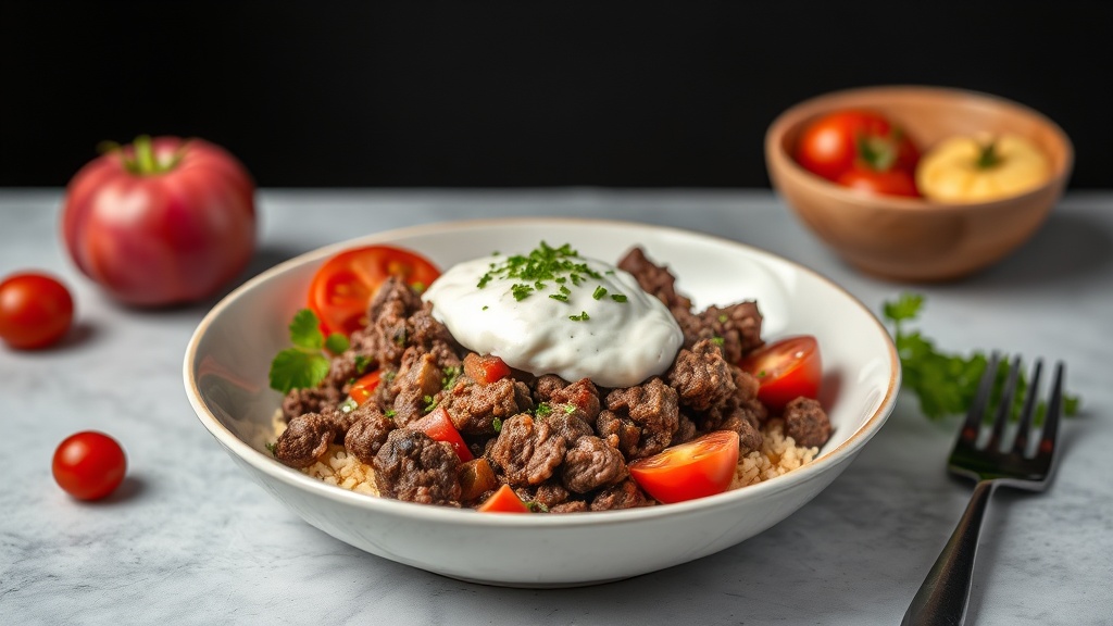 Mediterranean Lamb Mince Bowl with Tzatziki and Tomato