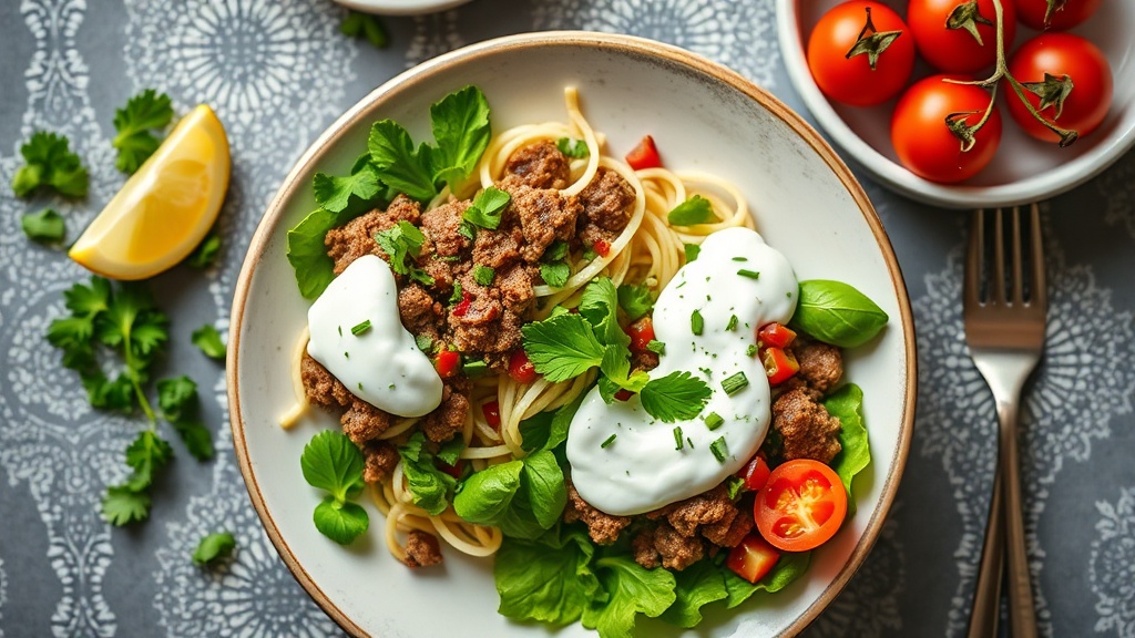 Mediterranean Lamb Mince Bowls with Tzatziki and Tomato