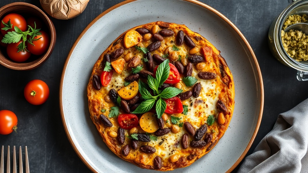 Mediterranean Meat and Bean Frittata with Roasted Vegetables