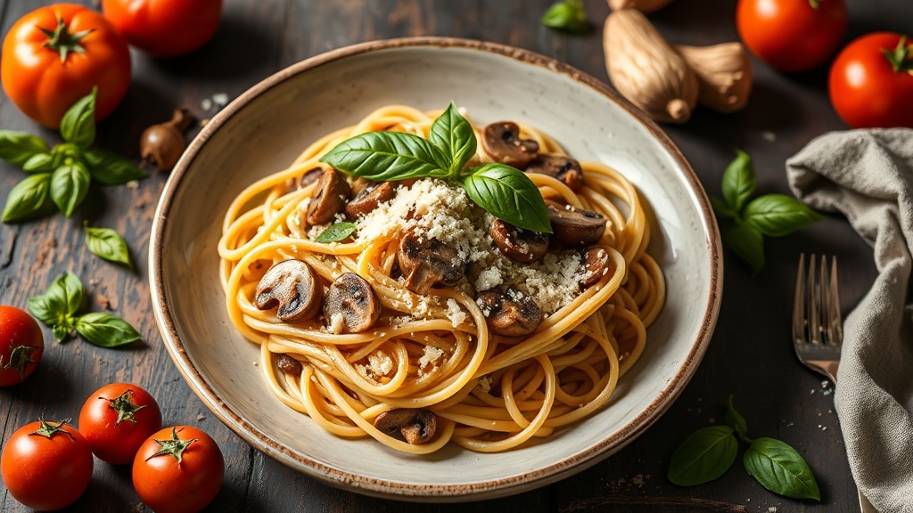 Mediterranean Mushroom Pasta with Basil and Parmesan