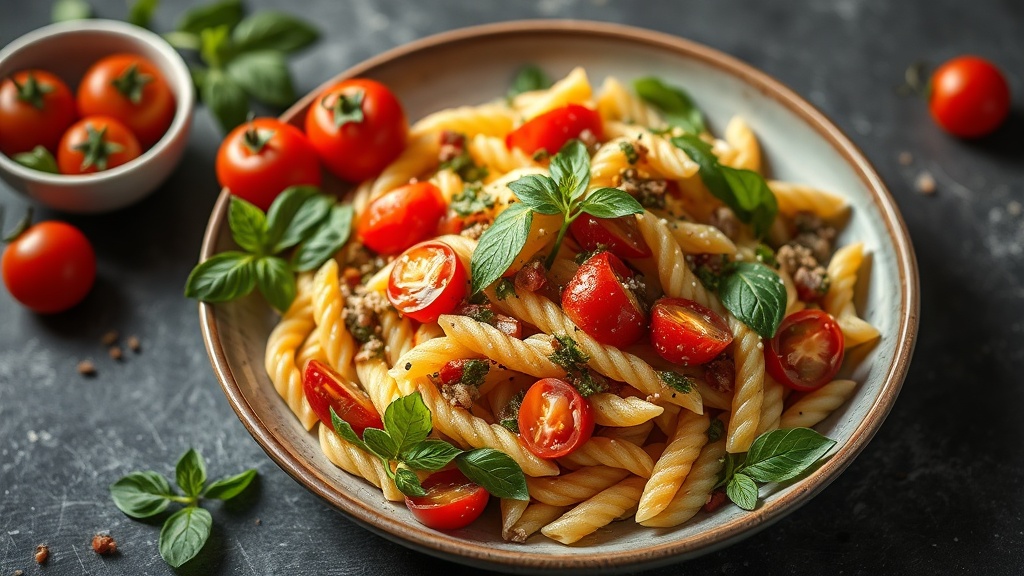 Mediterranean Pasta Salad with Tomatoes and Green Peppers