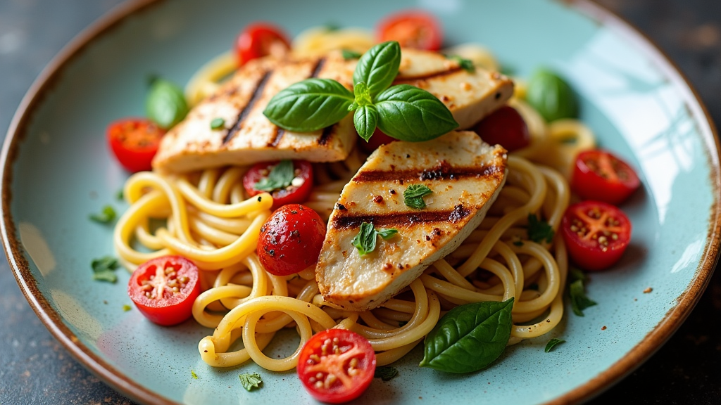Mediterranean Pasta with Grilled Chicken and Vegetables