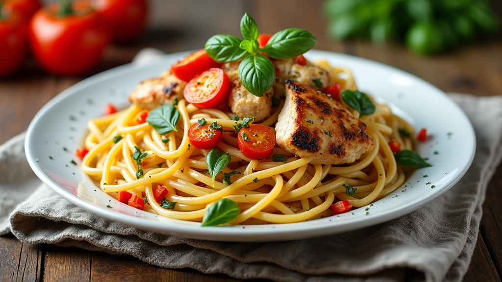 Mediterranean Pasta with Grilled Chicken and Vegetables