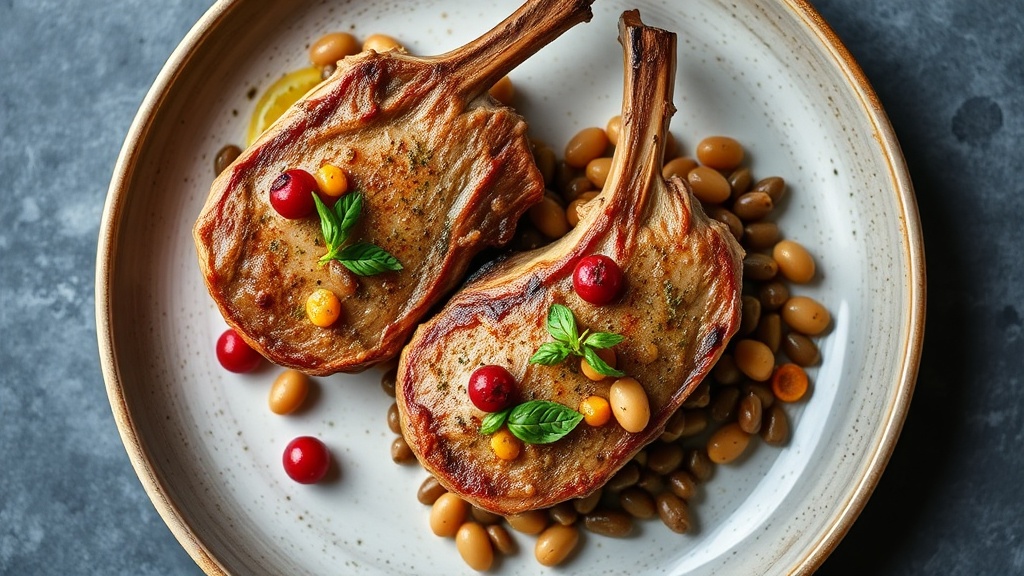 Mediterranean Pork Chops with Lentil-Cannellini Bean Salad