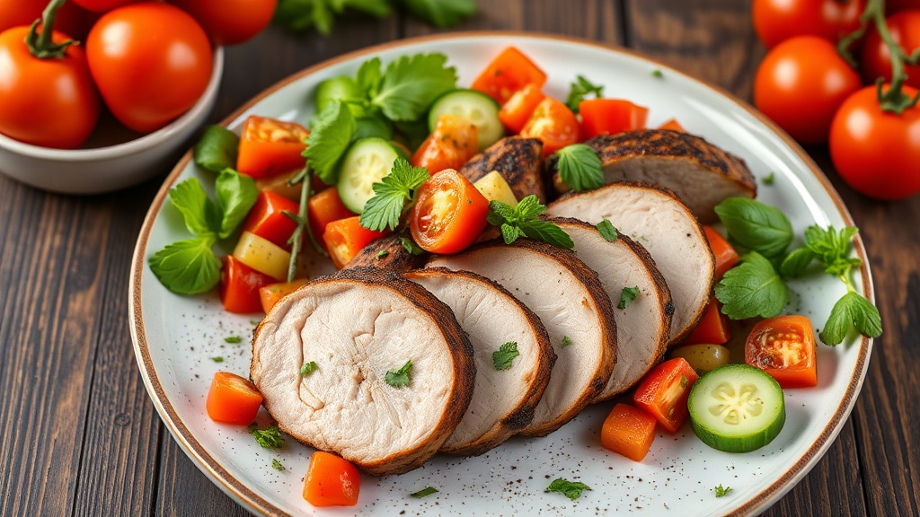 Mediterranean Pork Tenderloin with Tomato-Cucumber Salad