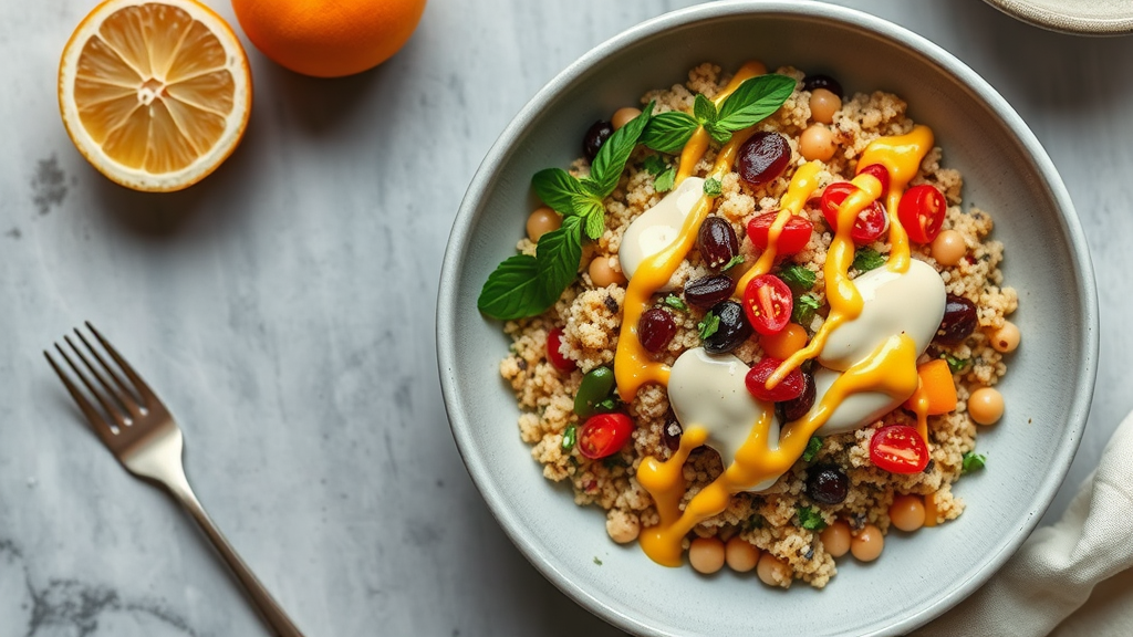 Mediterranean Quinoa & Chickpea Bowl with a Citrus Tahini Drizzle