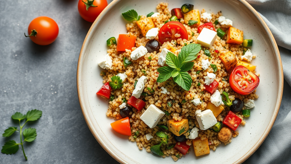 Mediterranean Quinoa Salad with Feta and Roasted Vegetables