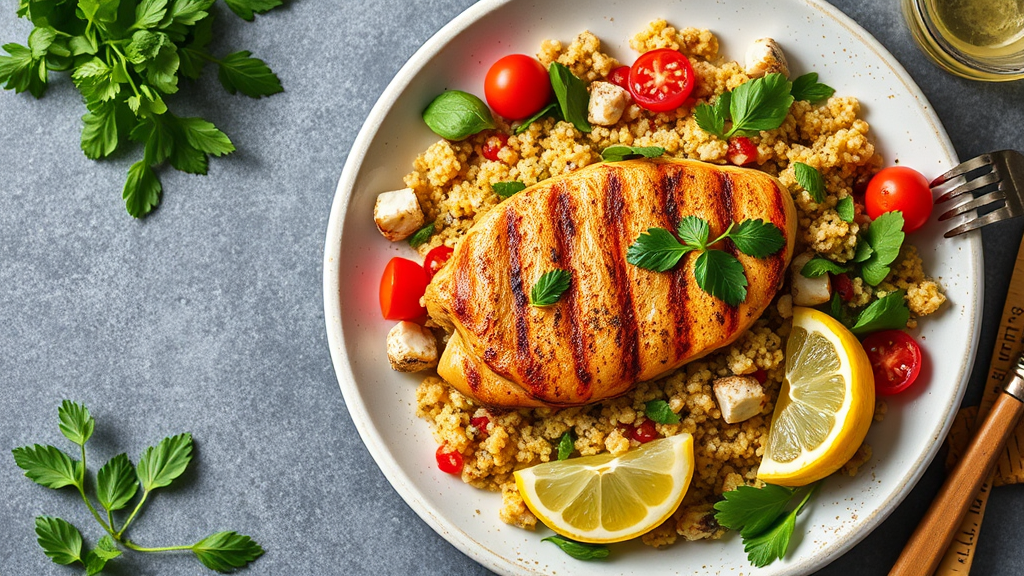 Mediterranean Quinoa Salad with Grilled Lemon-Oregano Chicken