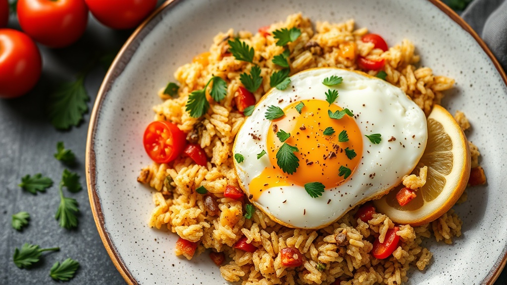 Mediterranean Rice and Egg Skillet