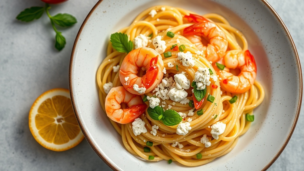 Mediterranean Shrimp Pasta with Feta and Citrus