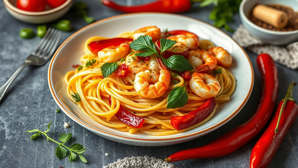 Mediterranean Shrimp Pasta with Roasted Red Peppers