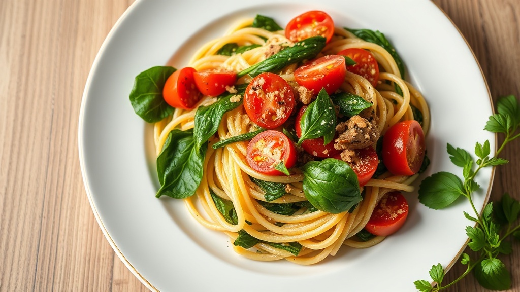Mediterranean Spinach and Tomato Pasta