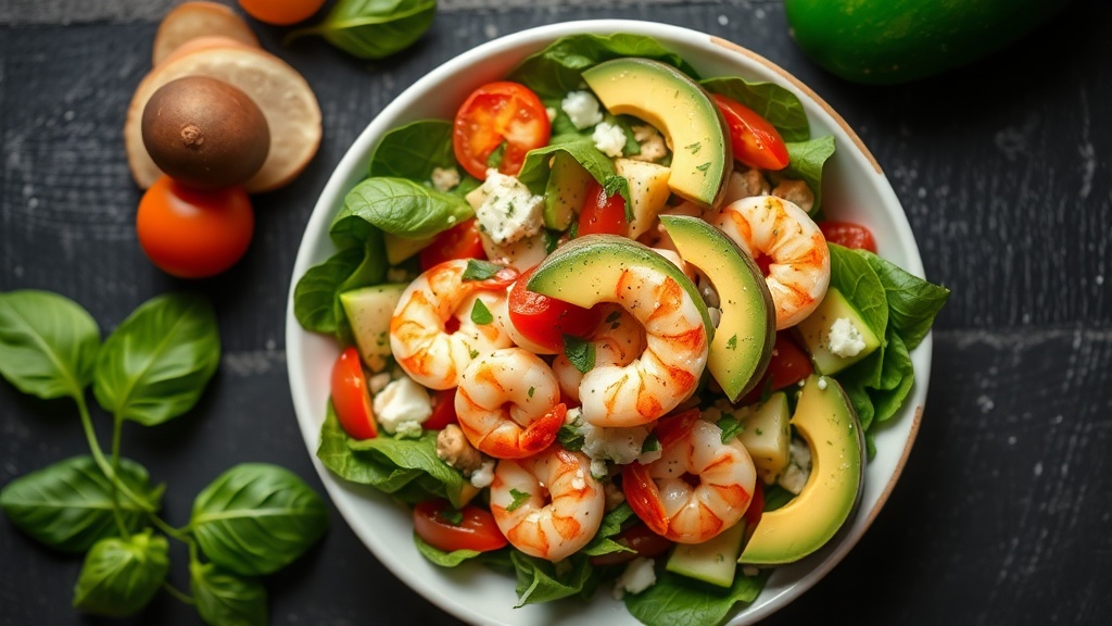 Mediterranean Spinach, Shrimp, and Avocado Salad
