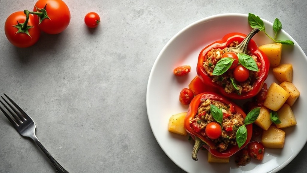 Mediterranean Stuffed Bell Peppers with Tomatoes and Potatoes