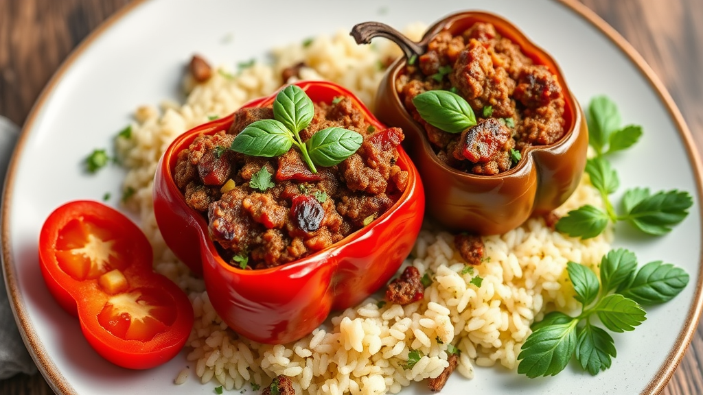 Mediterranean Stuffed Peppers with Ground Meat and Rice