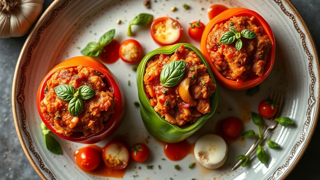 Mediterranean Stuffed Peppers with Tomato and Garlic