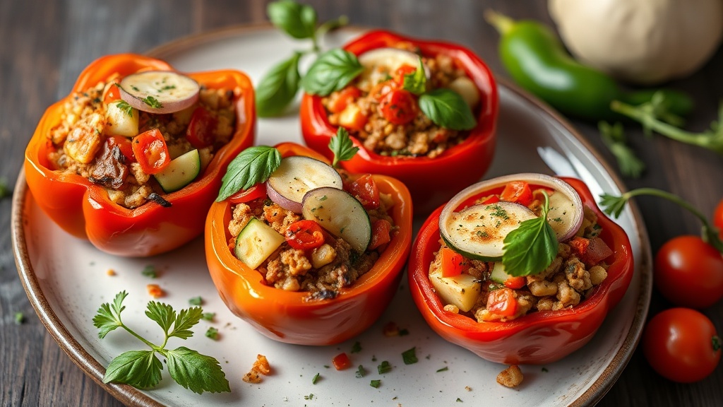 Mediterranean Stuffed Peppers with Zucchini and Onion