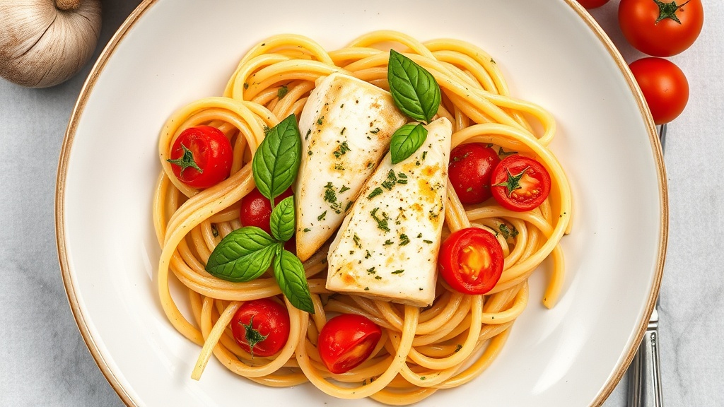 Mediterranean White Fish Pasta with Garlic and Tomato