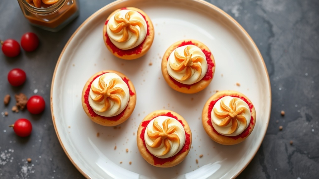 Mini Red Velvet Cake Puffs with Caramel Toffee Cream