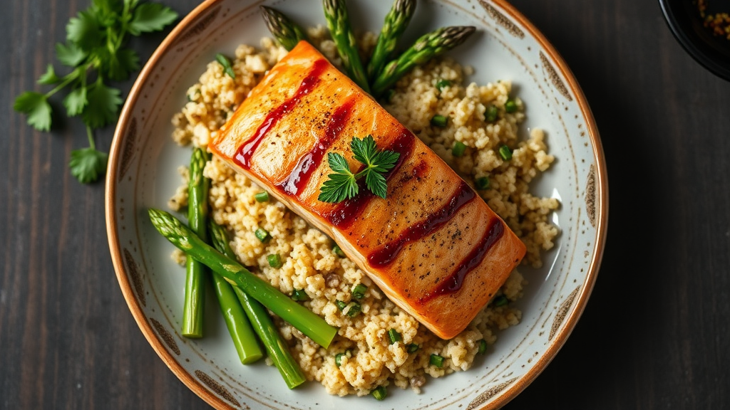 Miso Ginger Glazed Salmon with Quinoa and Asparagus