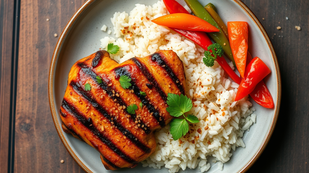 Miso-Glazed Grilled Chicken with Sesame Rice and Pickled Vegetables