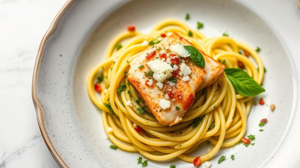 Monkfish Pesto Noodles with Cheese