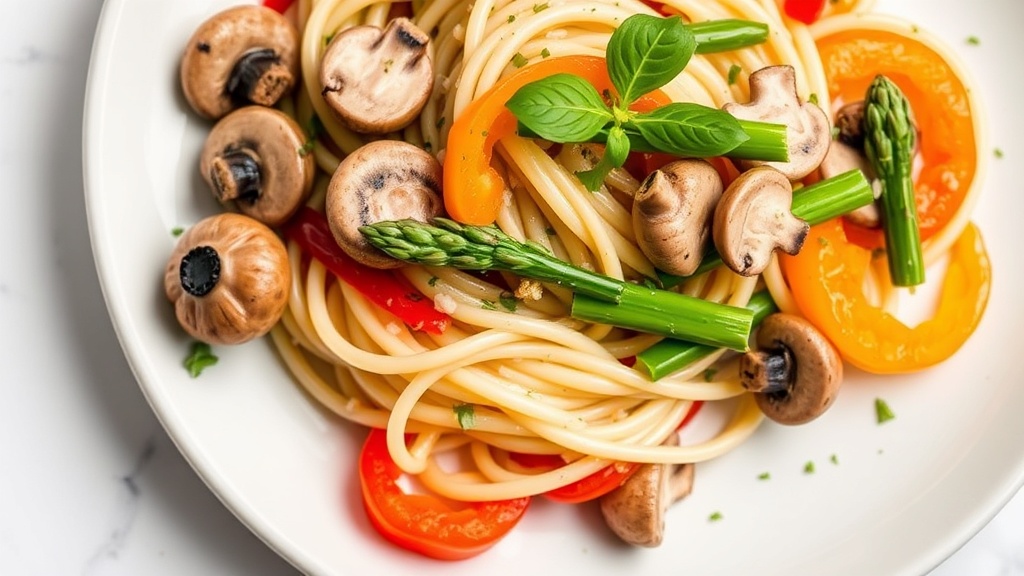 Mushroom and Asparagus Pasta with Bell Peppers